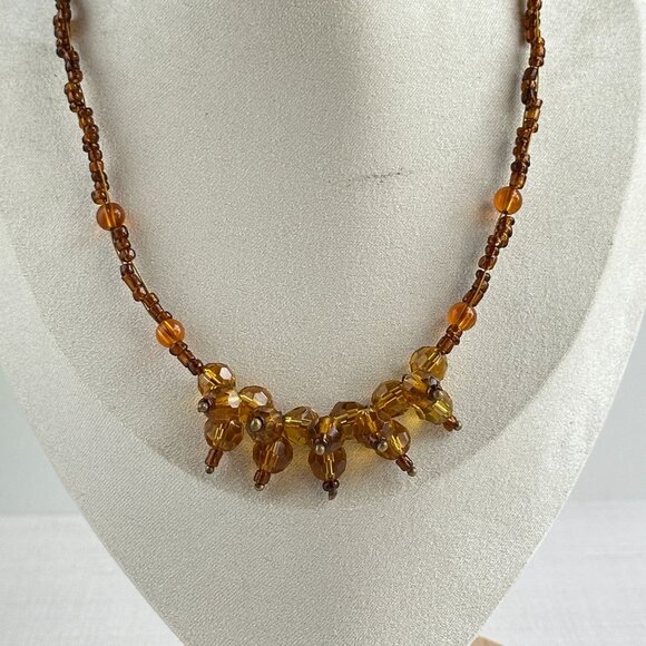 Amber Glass Bead Necklace Adjustable 16"-18" With Clustered Bead Accent - Picture 9 of 10